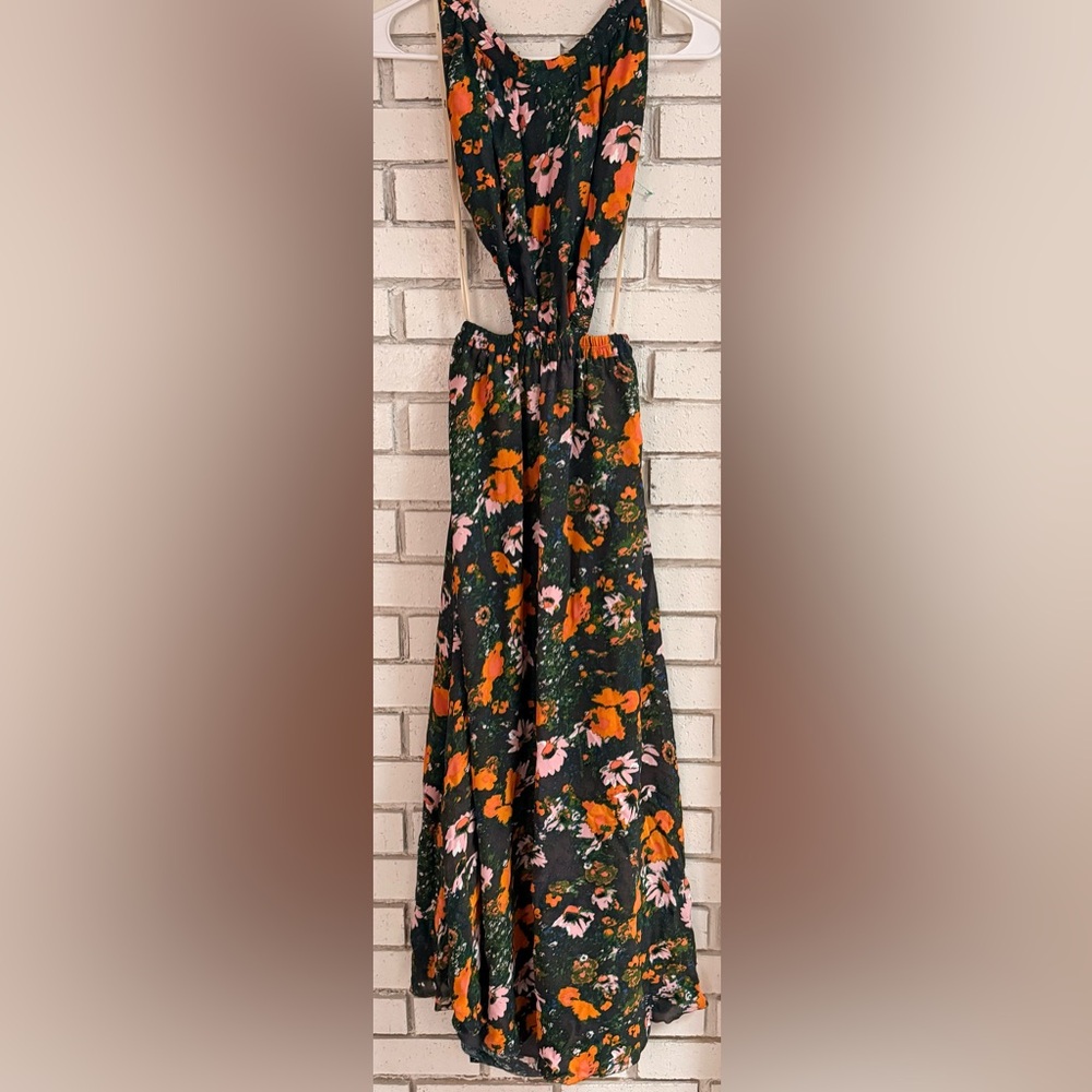 Wilfred Floral Maxi Dress XXS Black Orange Pink Boho Sleeveless Flowy Aritzia